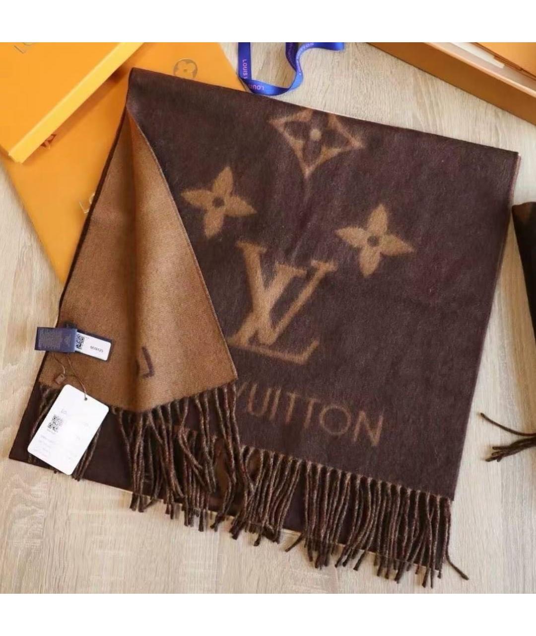 LOUIS VUITTON Коричневый кашемировый шарф, фото 2