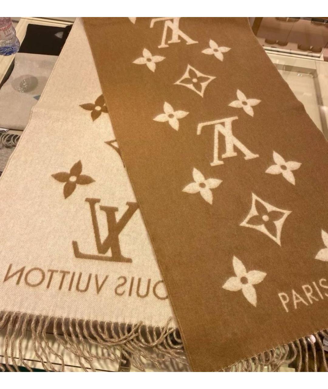 LOUIS VUITTON Коричневый кашемировый шарф, фото 2