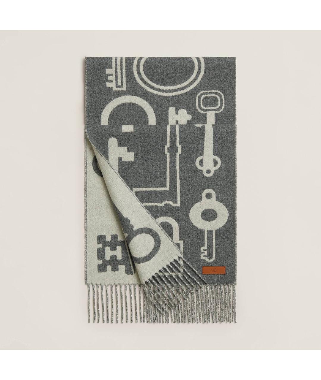 HERMES Серый кашемировый шарф, фото 3