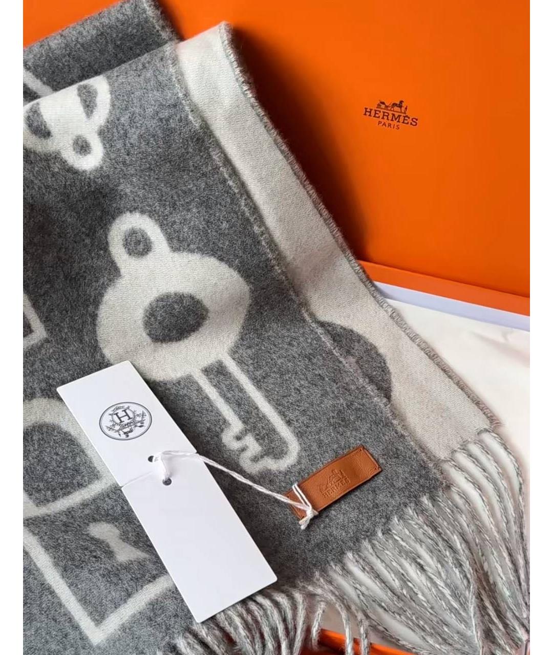 HERMES Серый кашемировый шарф, фото 2