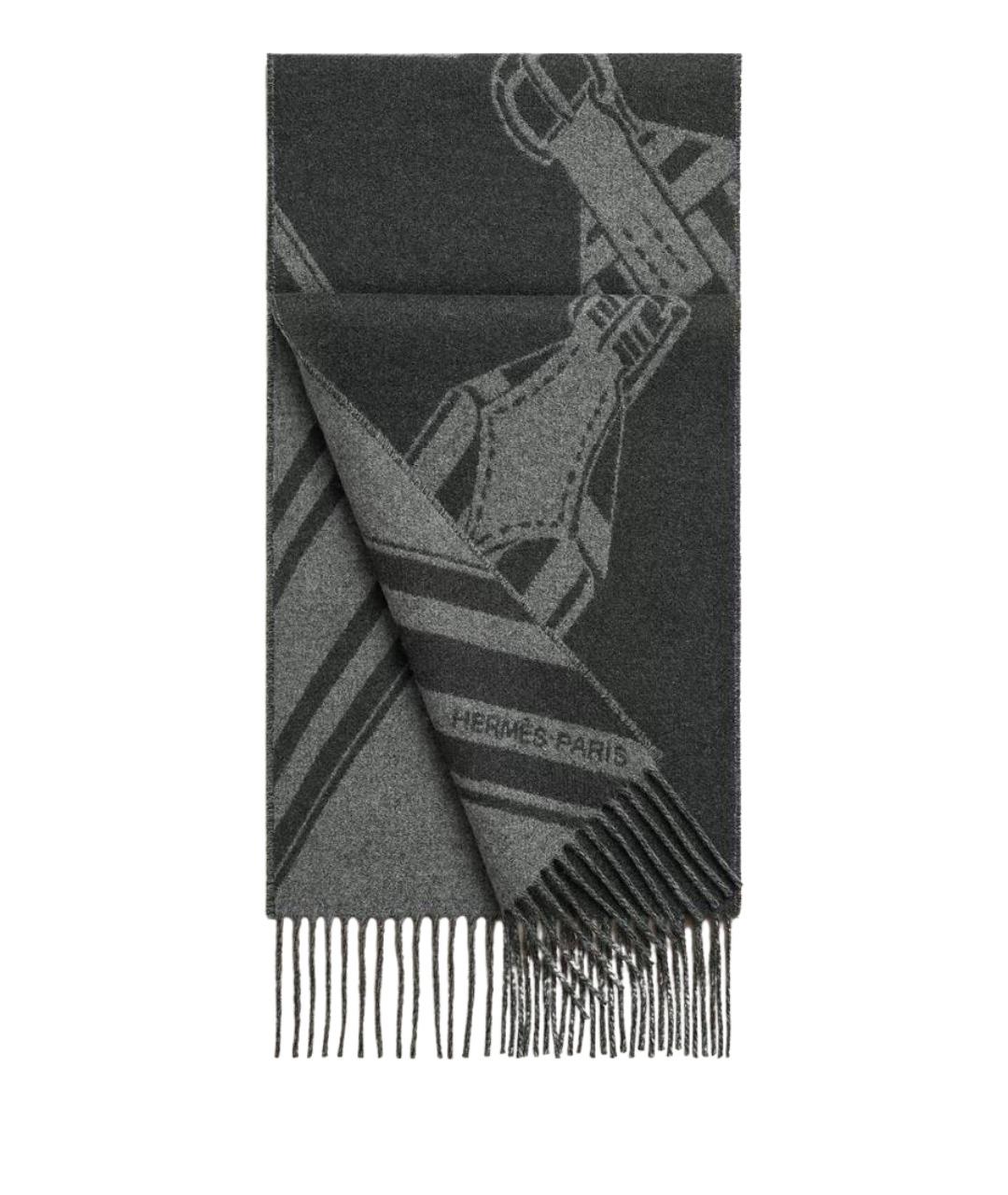 HERMES Серый кашемировый шарф, фото 1