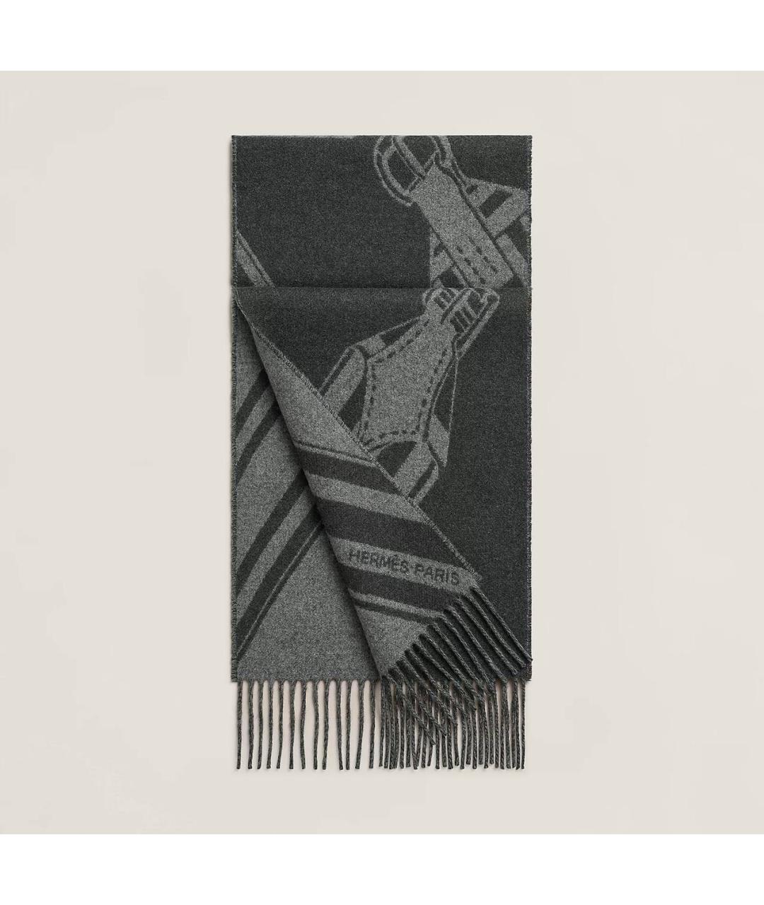 HERMES Серый кашемировый шарф, фото 3