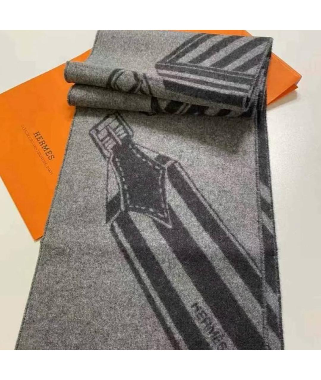 HERMES Серый кашемировый шарф, фото 2
