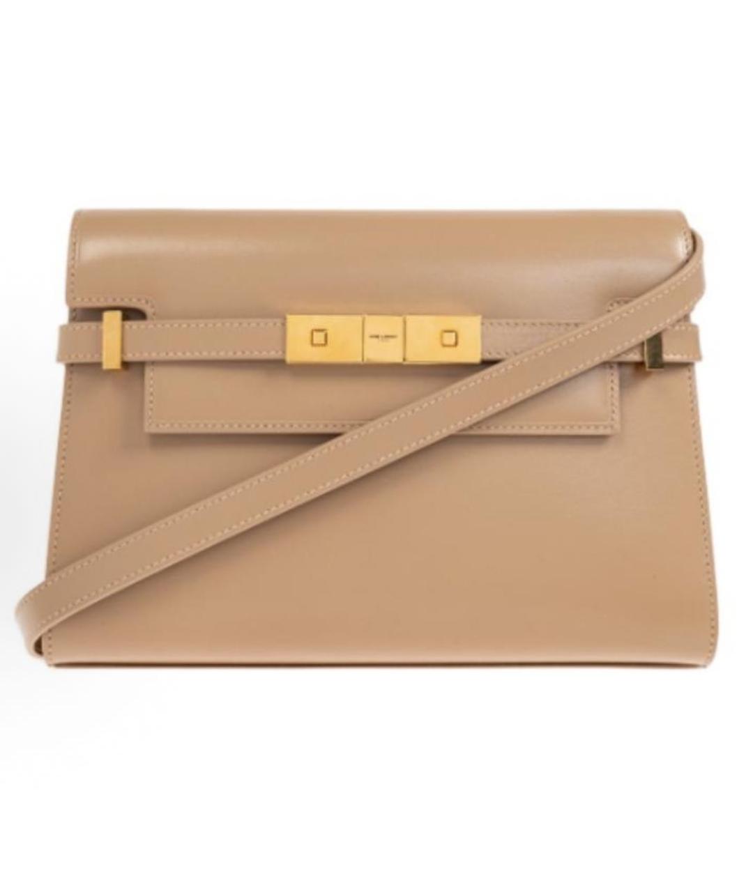 SAINT LAURENT Бежевая кожаная сумка через плечо, фото 5