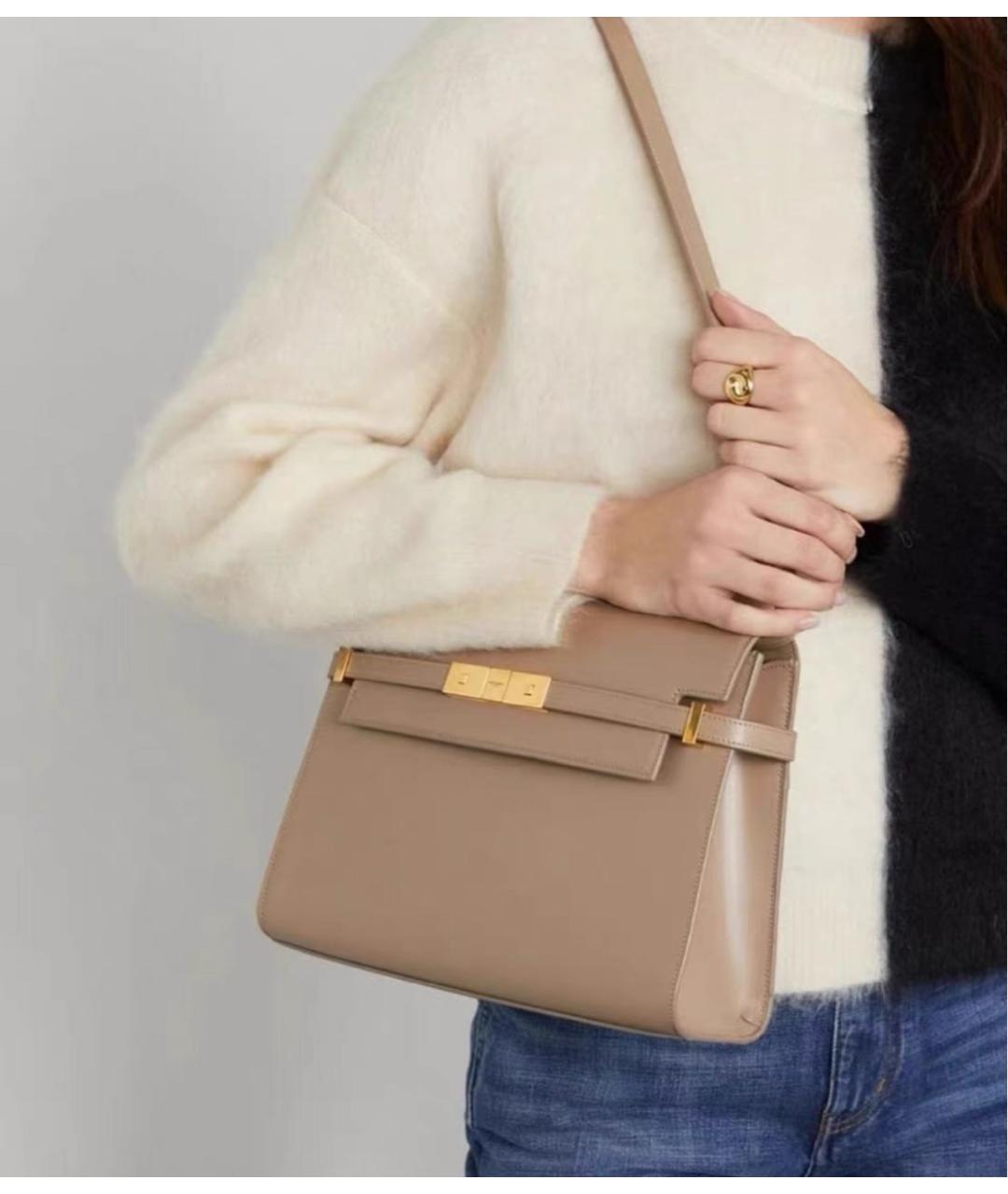 SAINT LAURENT Бежевая кожаная сумка через плечо, фото 2