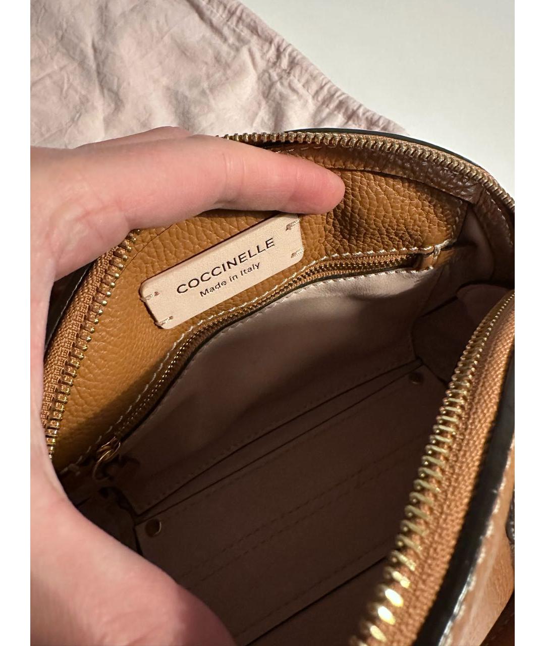 COCCINELLE Коричневая кожаная сумка с короткими ручками, фото 7
