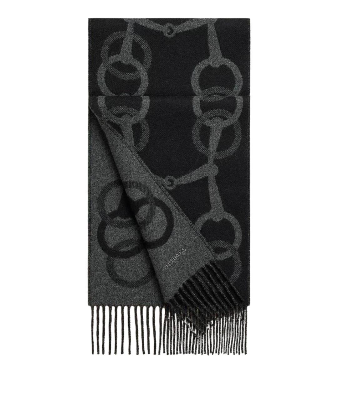 HERMES Черный кашемировый шарф, фото 1