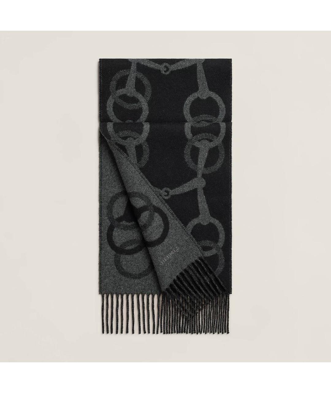HERMES Черный кашемировый шарф, фото 3