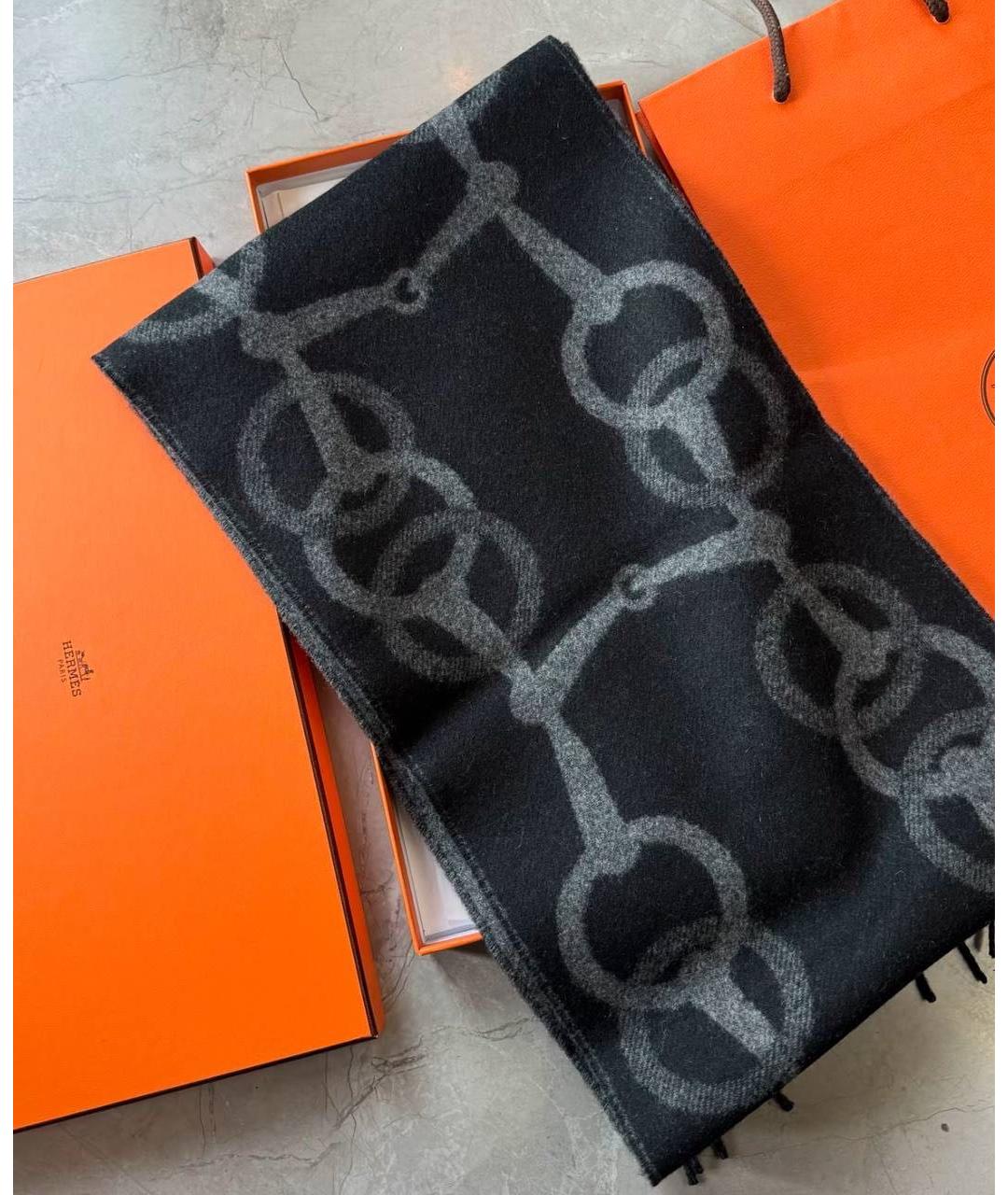 HERMES Черный кашемировый шарф, фото 2