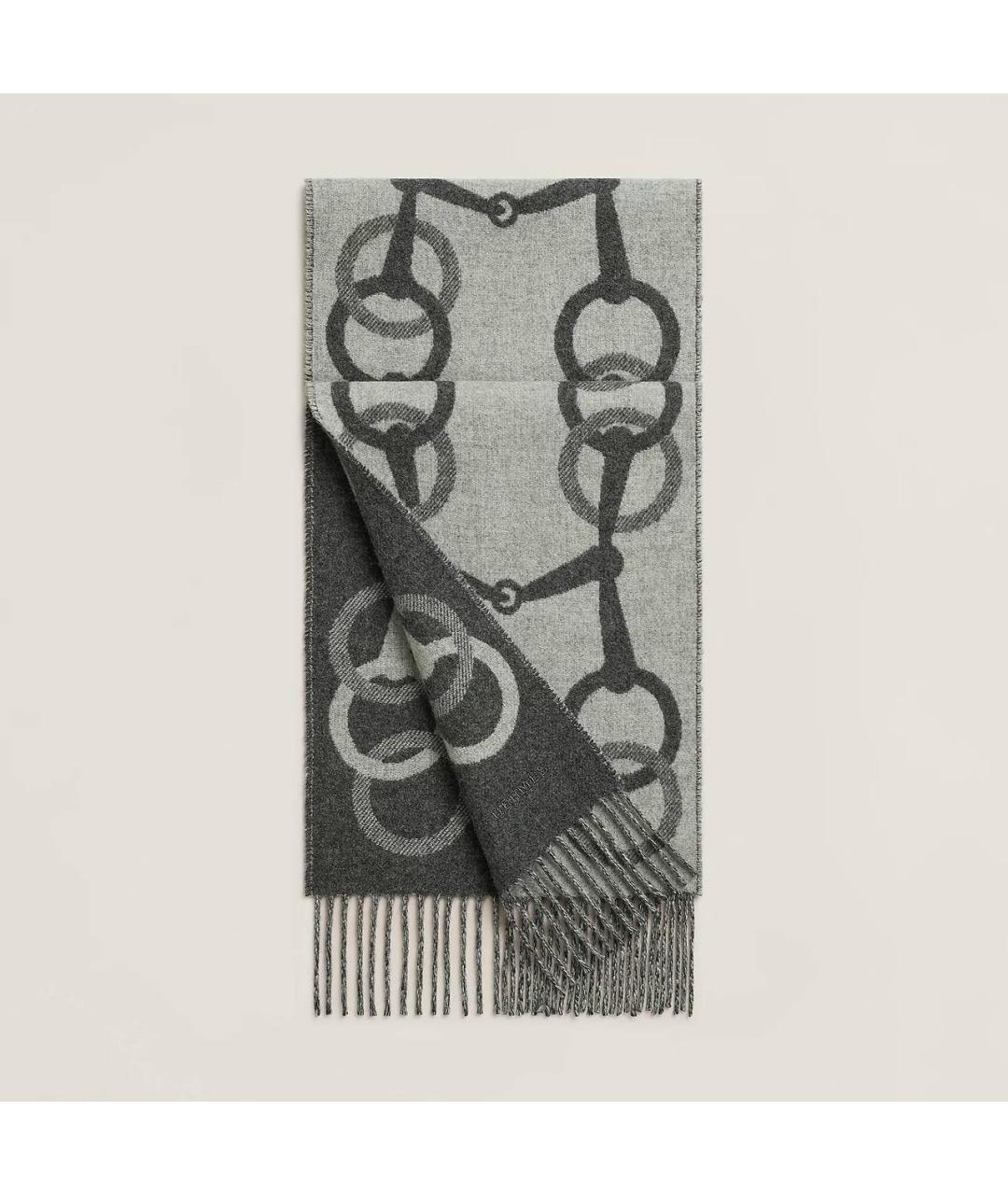 HERMES Серый кашемировый шарф, фото 3