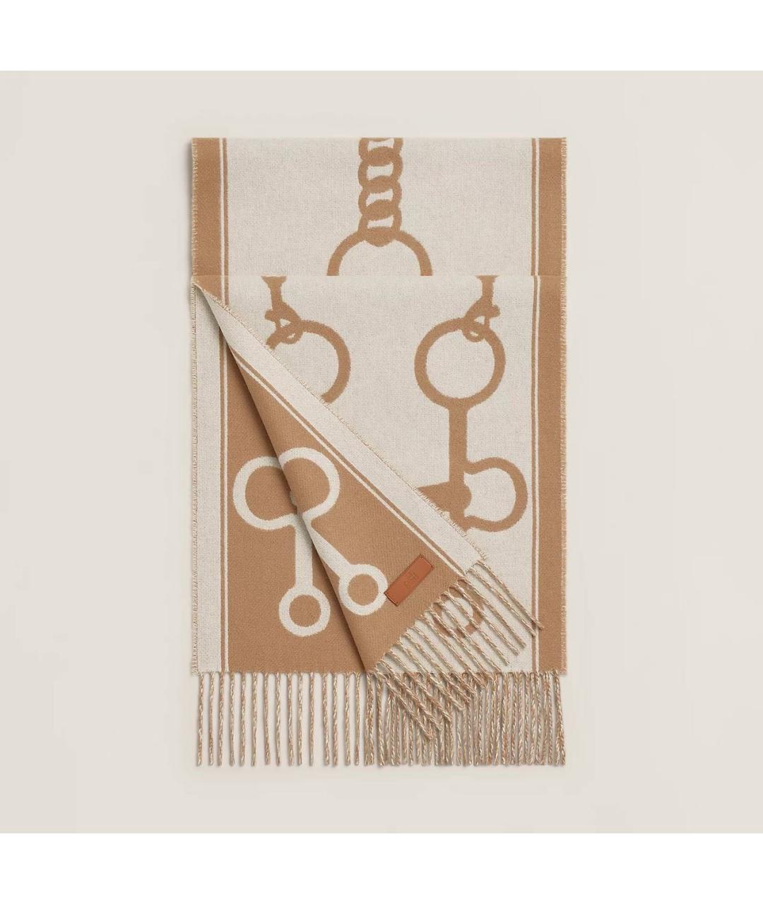 HERMES Бежевый кашемировый шарф, фото 3