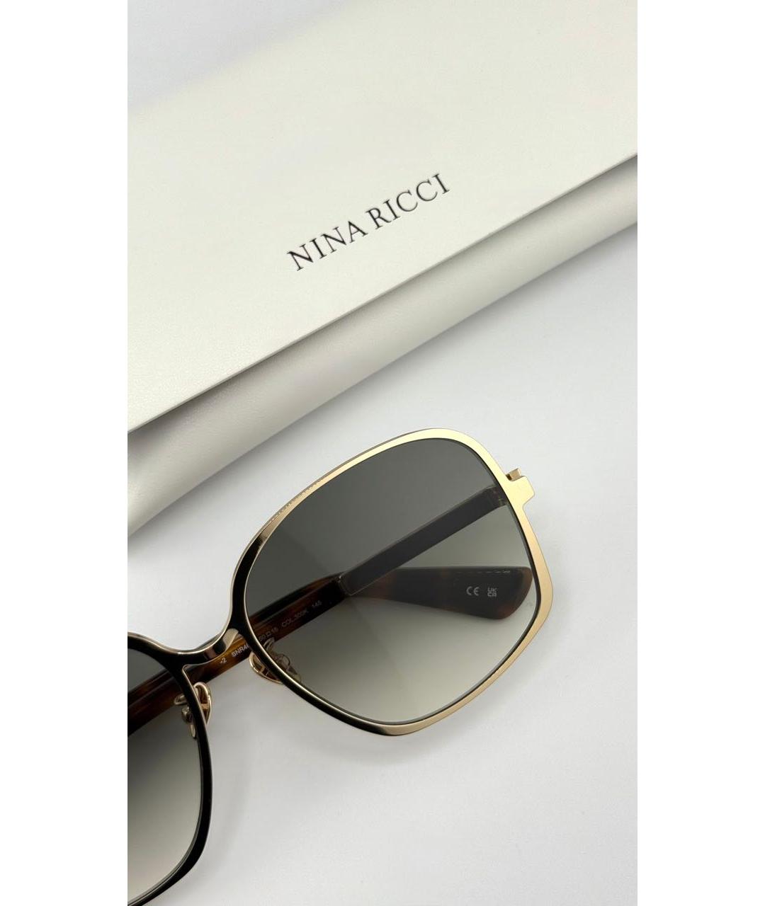 NINA RICCI Золотые металлические солнцезащитные очки, фото 3