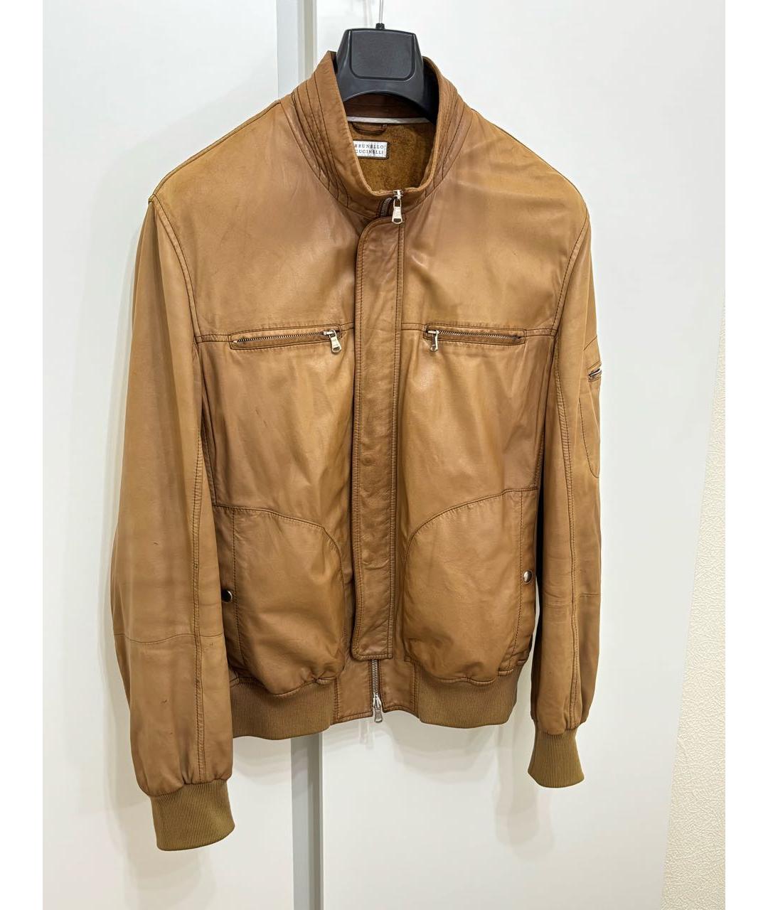 BRUNELLO CUCINELLI Коричневая кожаная куртка, фото 7
