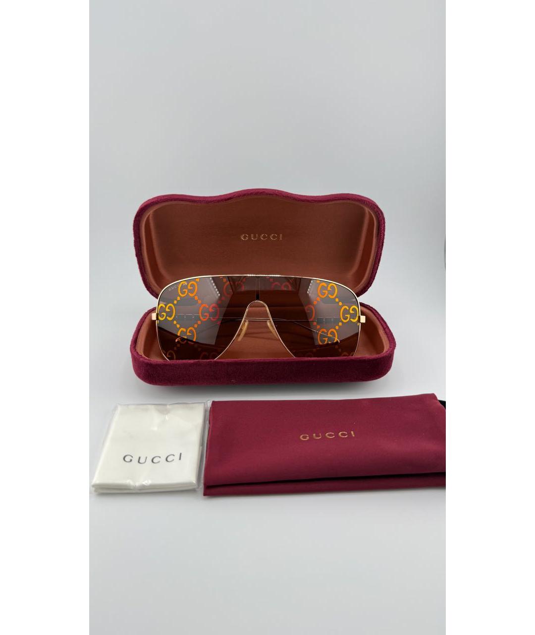 GUCCI Бордовые металлические солнцезащитные очки, фото 2