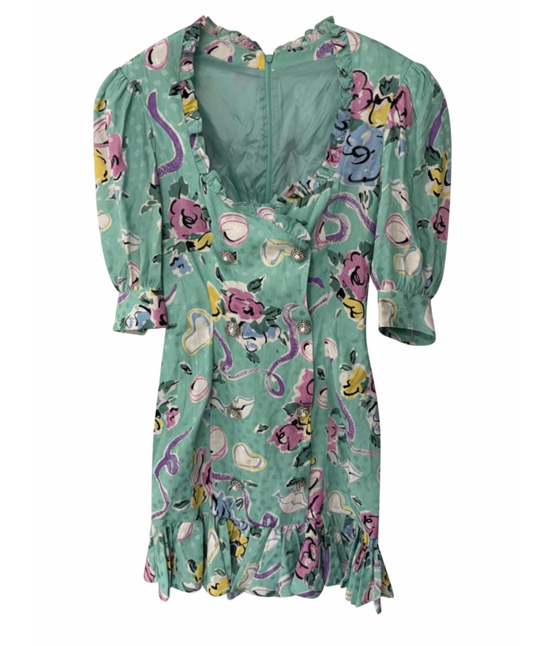 ALESSANDRA RICH Бирюзовое шелковое коктейльное платье, фото 1