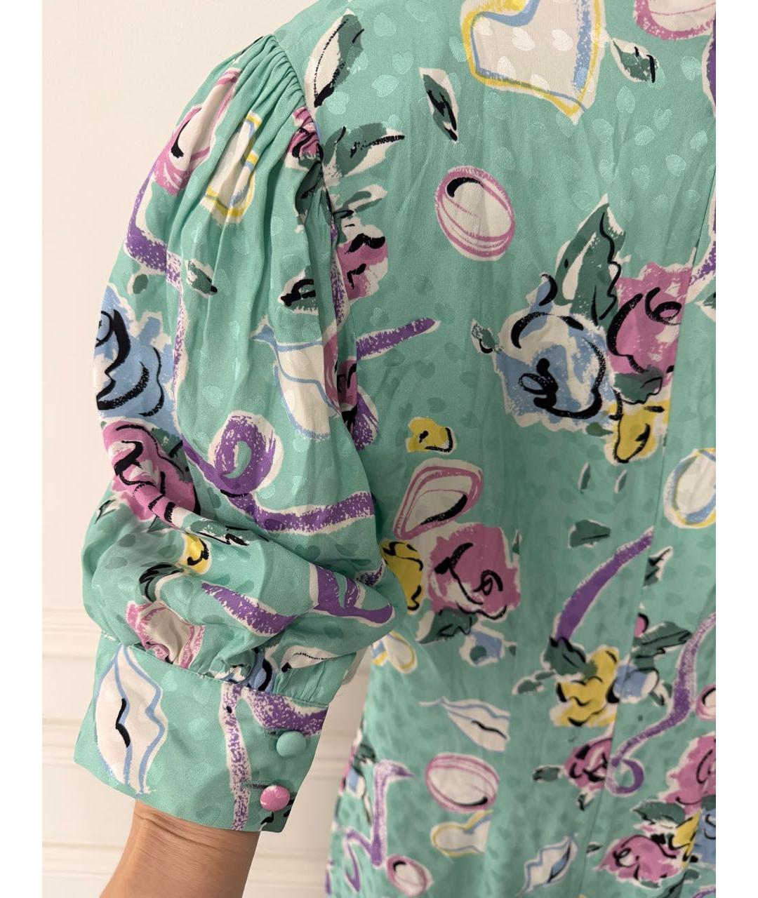 ALESSANDRA RICH Бирюзовое шелковое коктейльное платье, фото 5