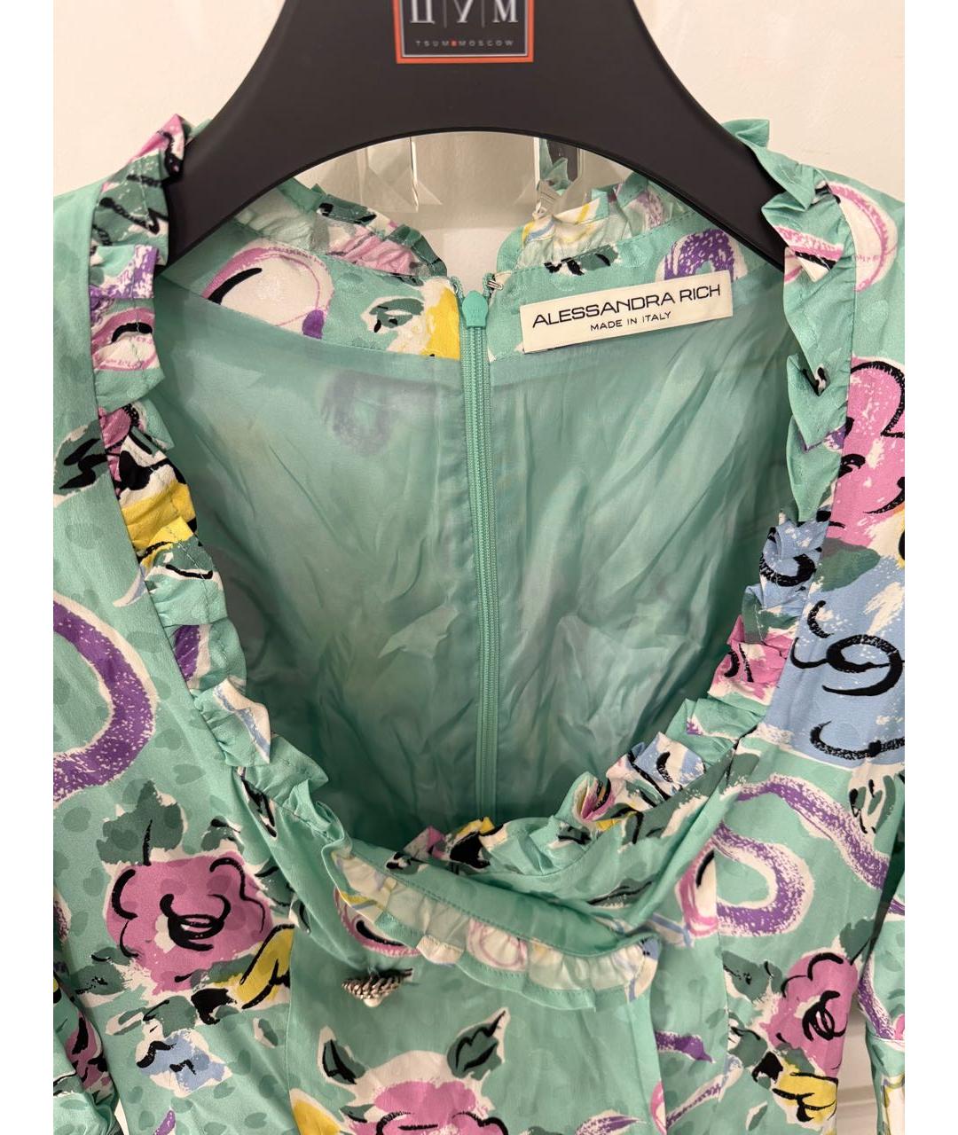 ALESSANDRA RICH Бирюзовое шелковое коктейльное платье, фото 4