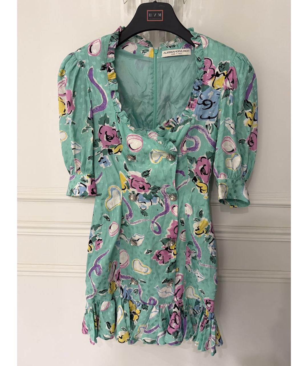 ALESSANDRA RICH Бирюзовое шелковое коктейльное платье, фото 9