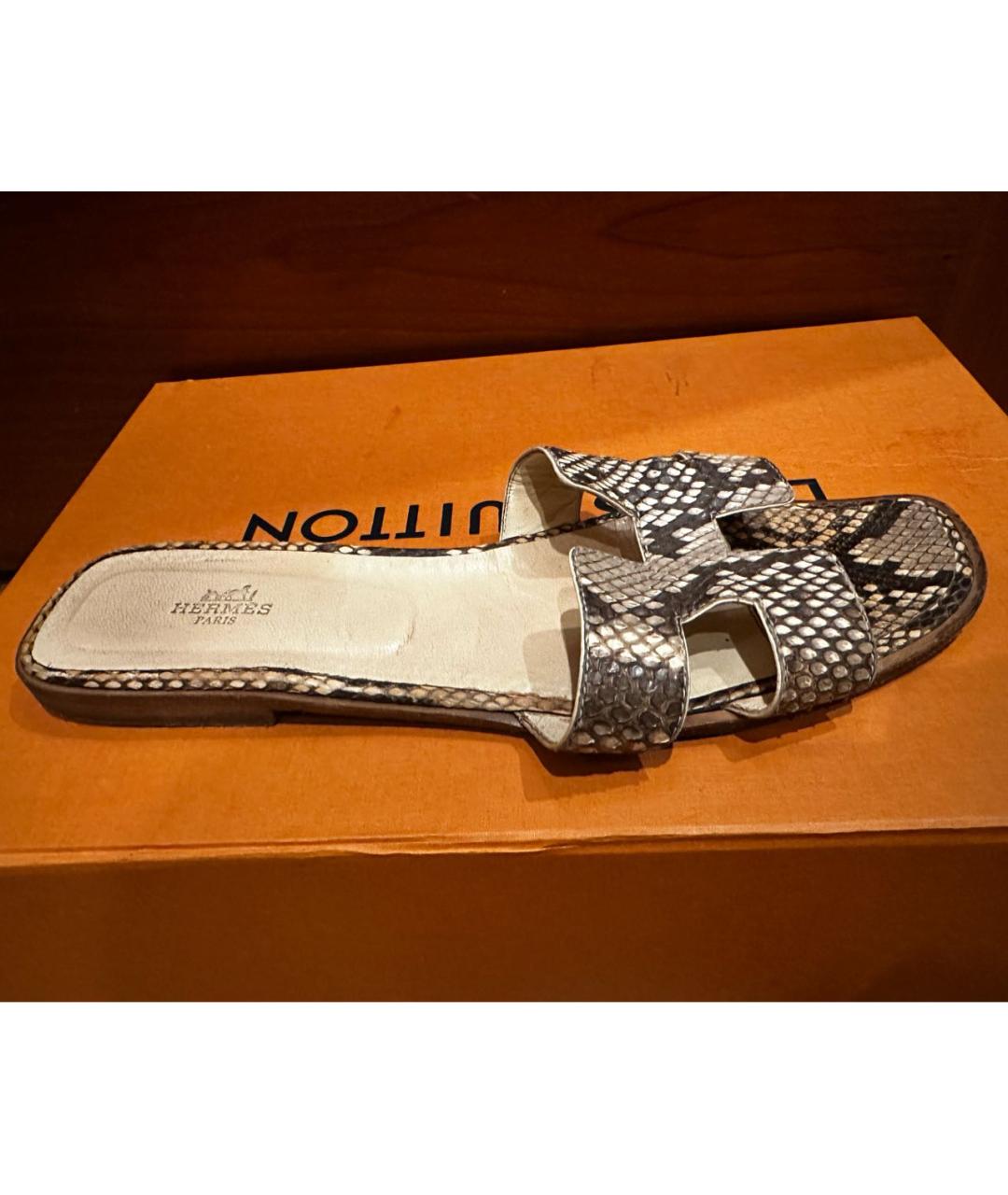 HERMES Мульти шлепанцы из экзотической кожи, фото 7