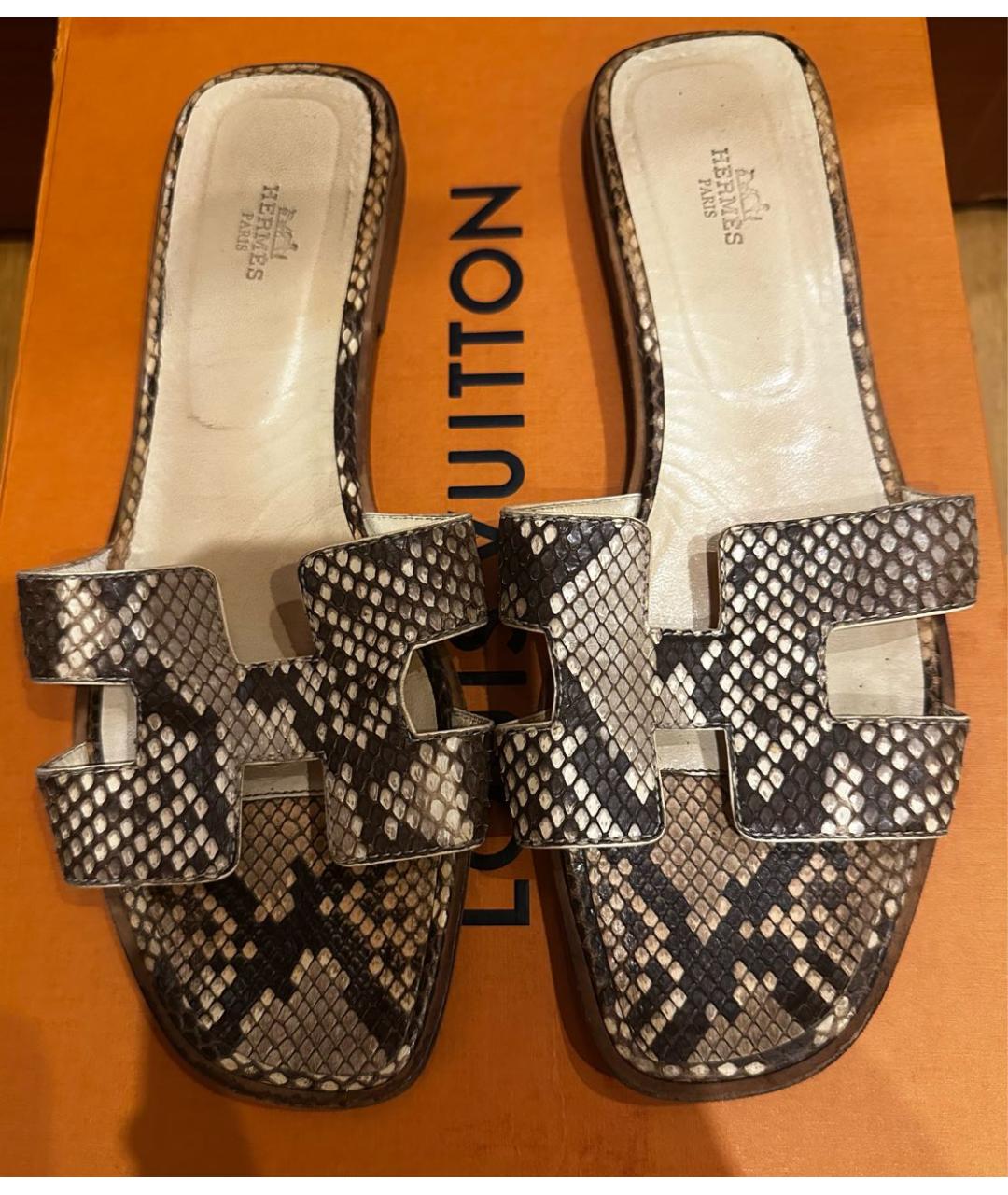 HERMES Мульти шлепанцы из экзотической кожи, фото 2