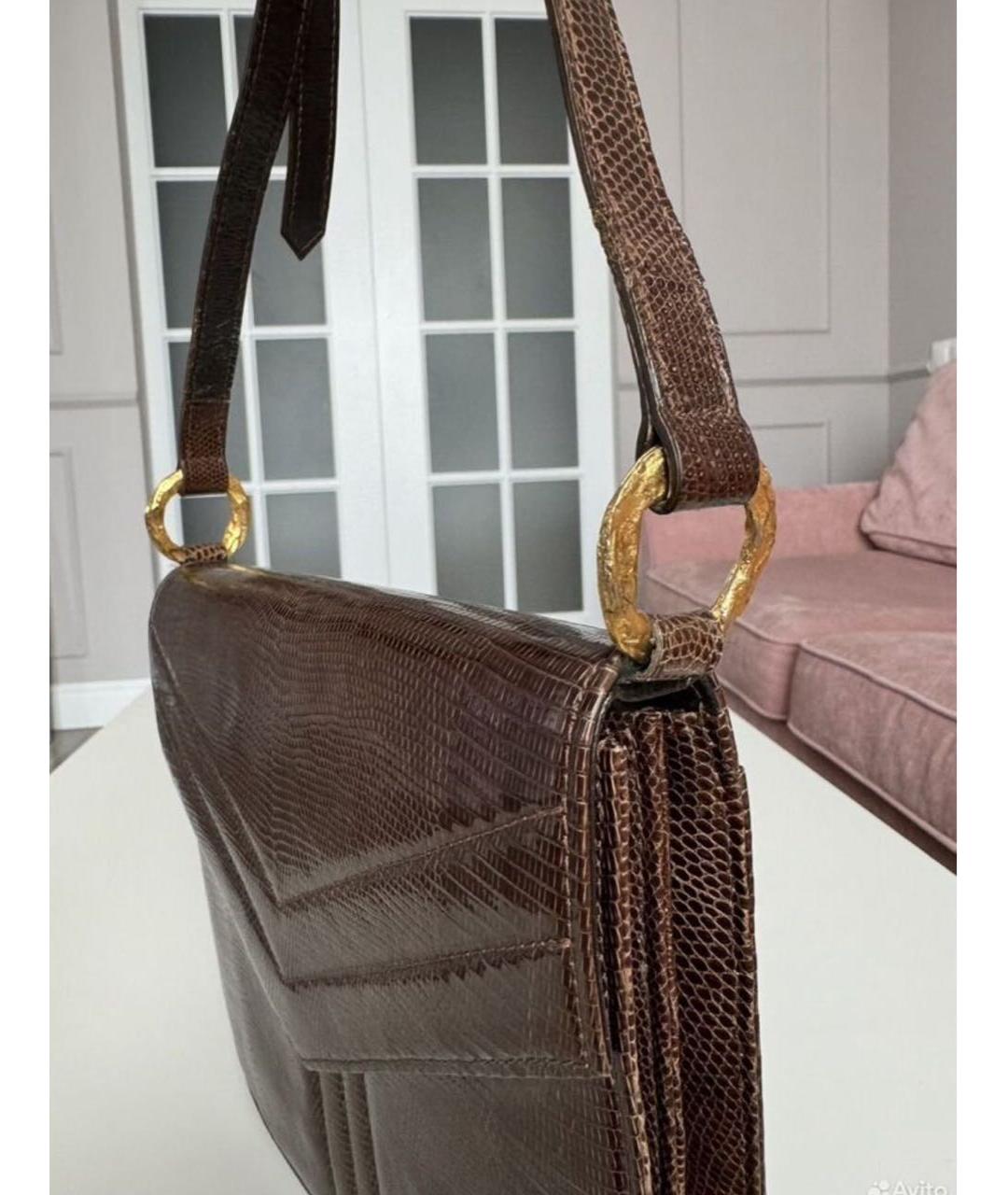 SAINT LAURENT Коричневая сумка через плечо из экзотической кожи, фото 6