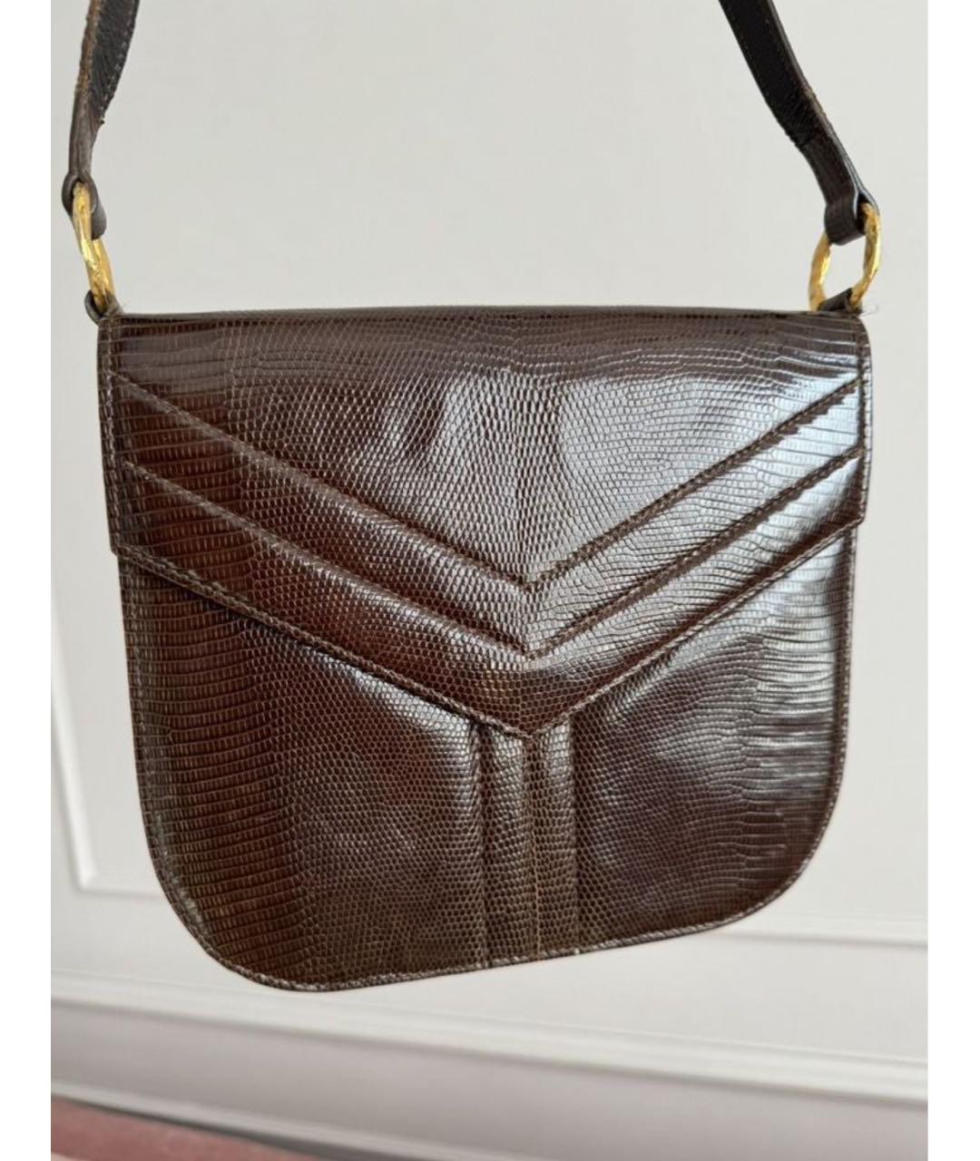 SAINT LAURENT Коричневая сумка через плечо из экзотической кожи, фото 2