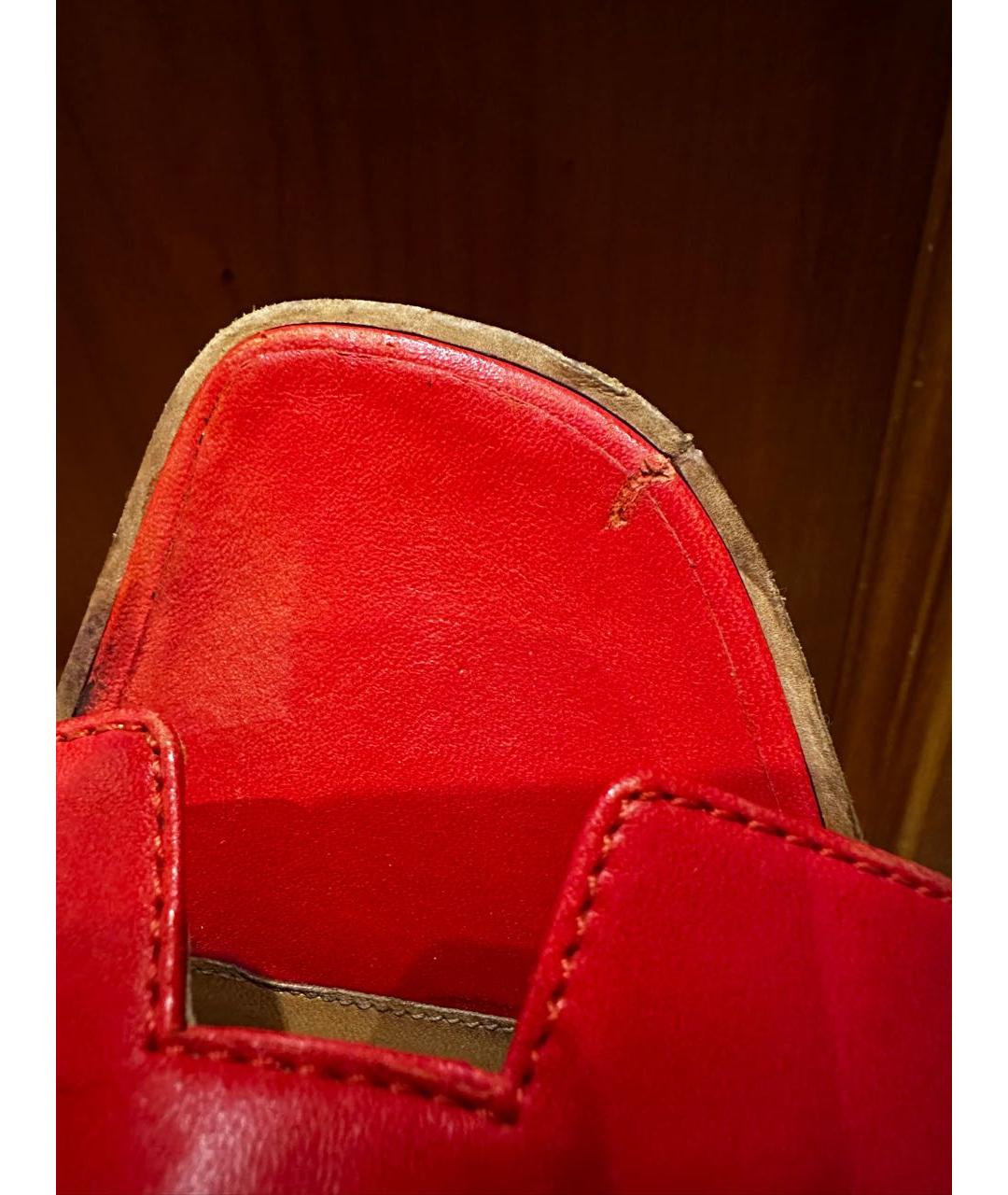 HERMES Красные кожаные шлепанцы, фото 7