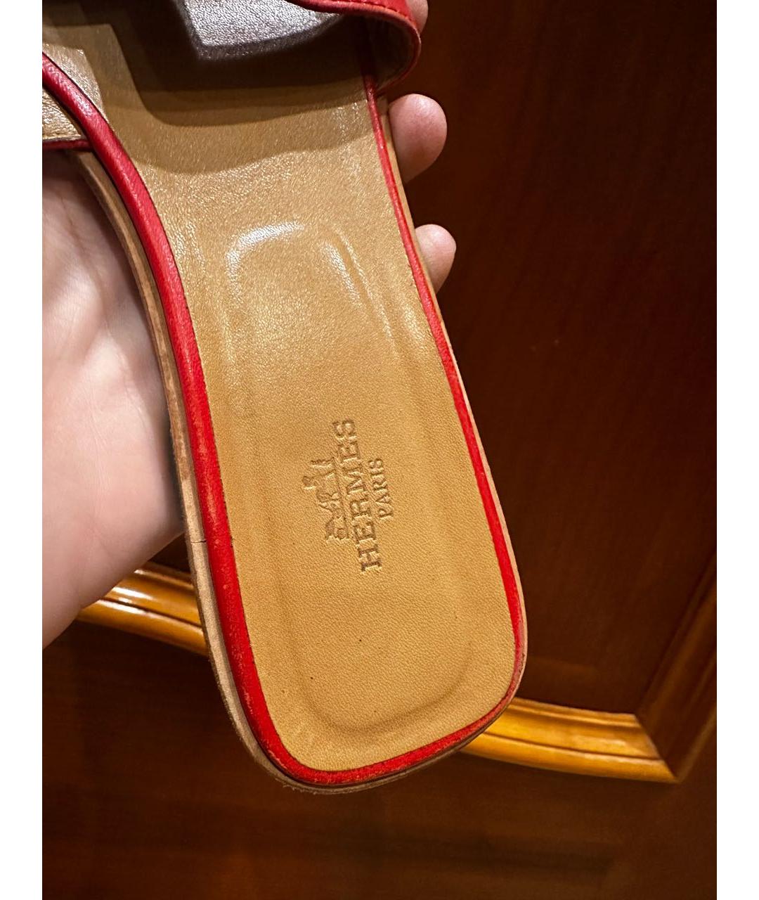HERMES Красные кожаные шлепанцы, фото 5