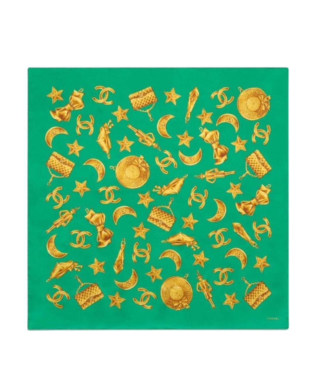 CHANEL Зеленый шелковый платок, фото 1