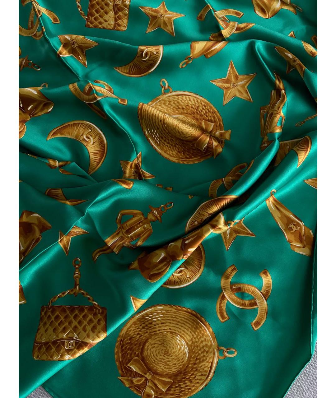 CHANEL Зеленый шелковый платок, фото 3