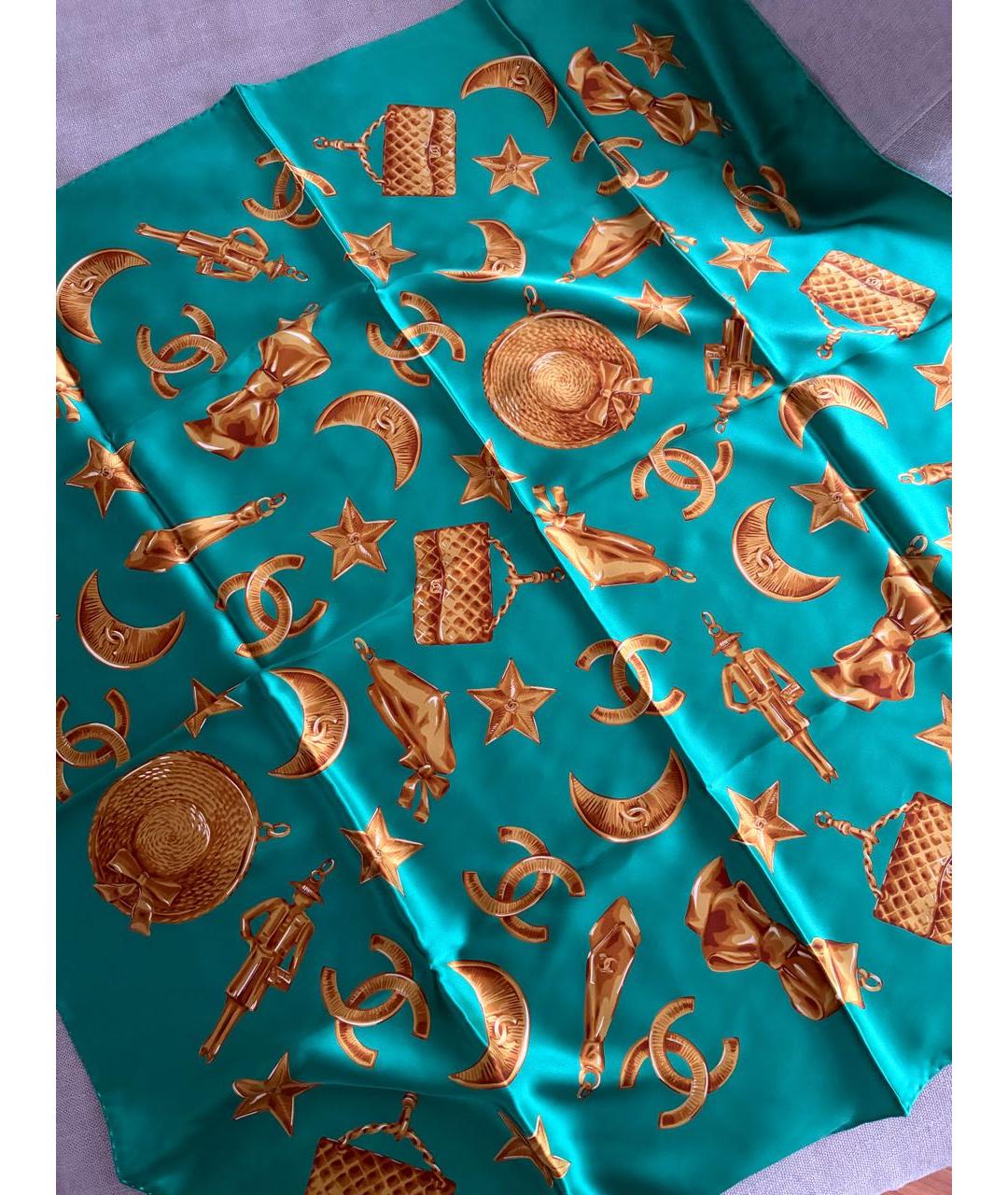 CHANEL Зеленый шелковый платок, фото 2