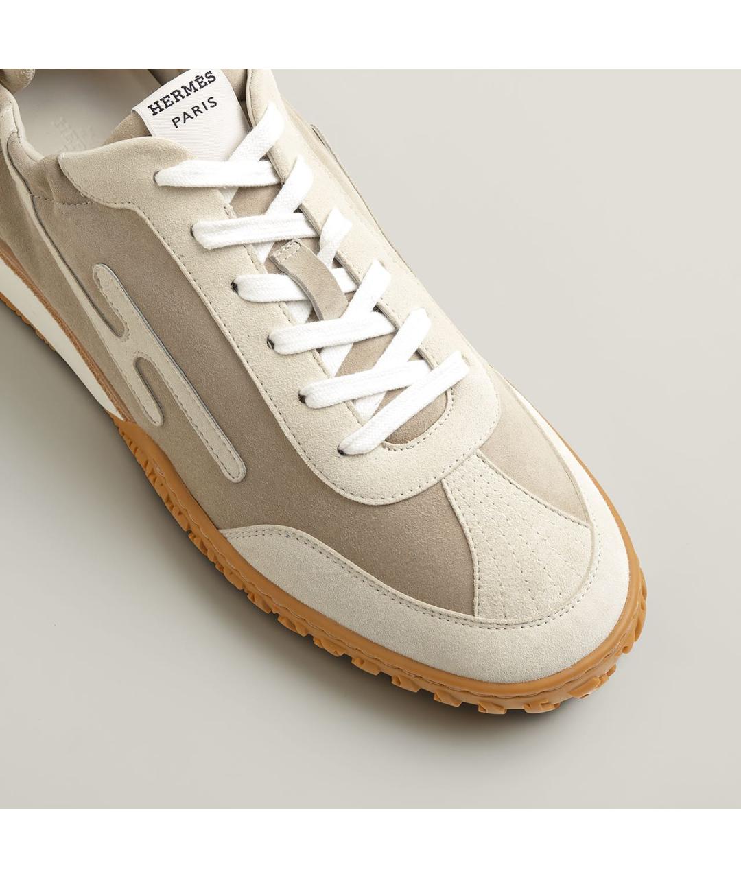 HERMES Бежевые замшевые низкие кроссовки / кеды, фото 6