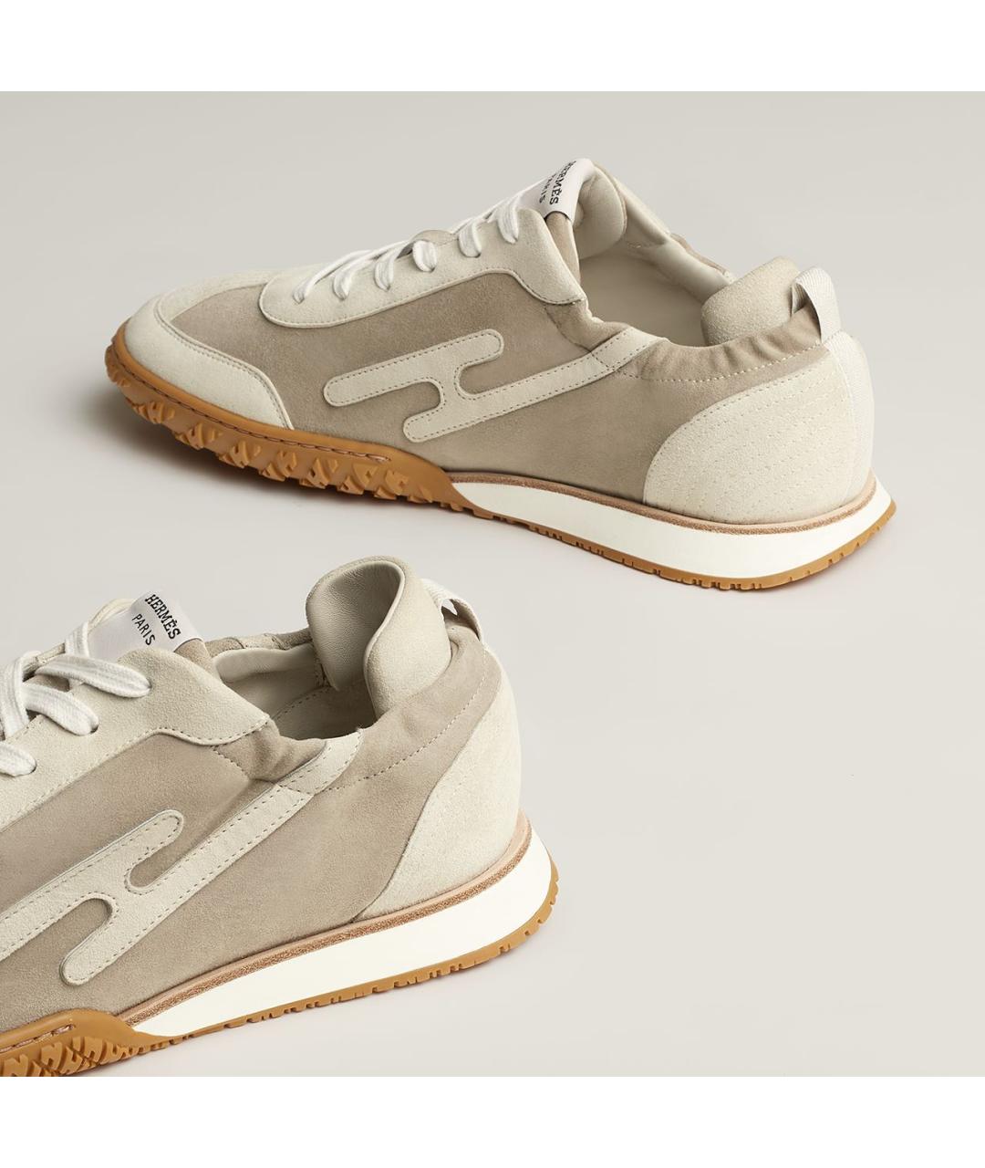 HERMES Бежевые замшевые низкие кроссовки / кеды, фото 5