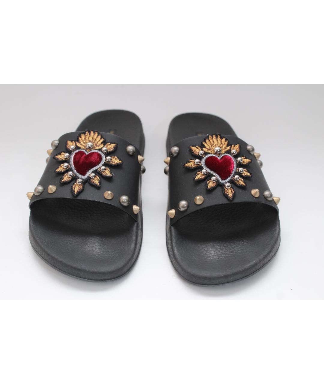 DOLCE&GABBANA Черные кожаные шлепанцы, фото 4