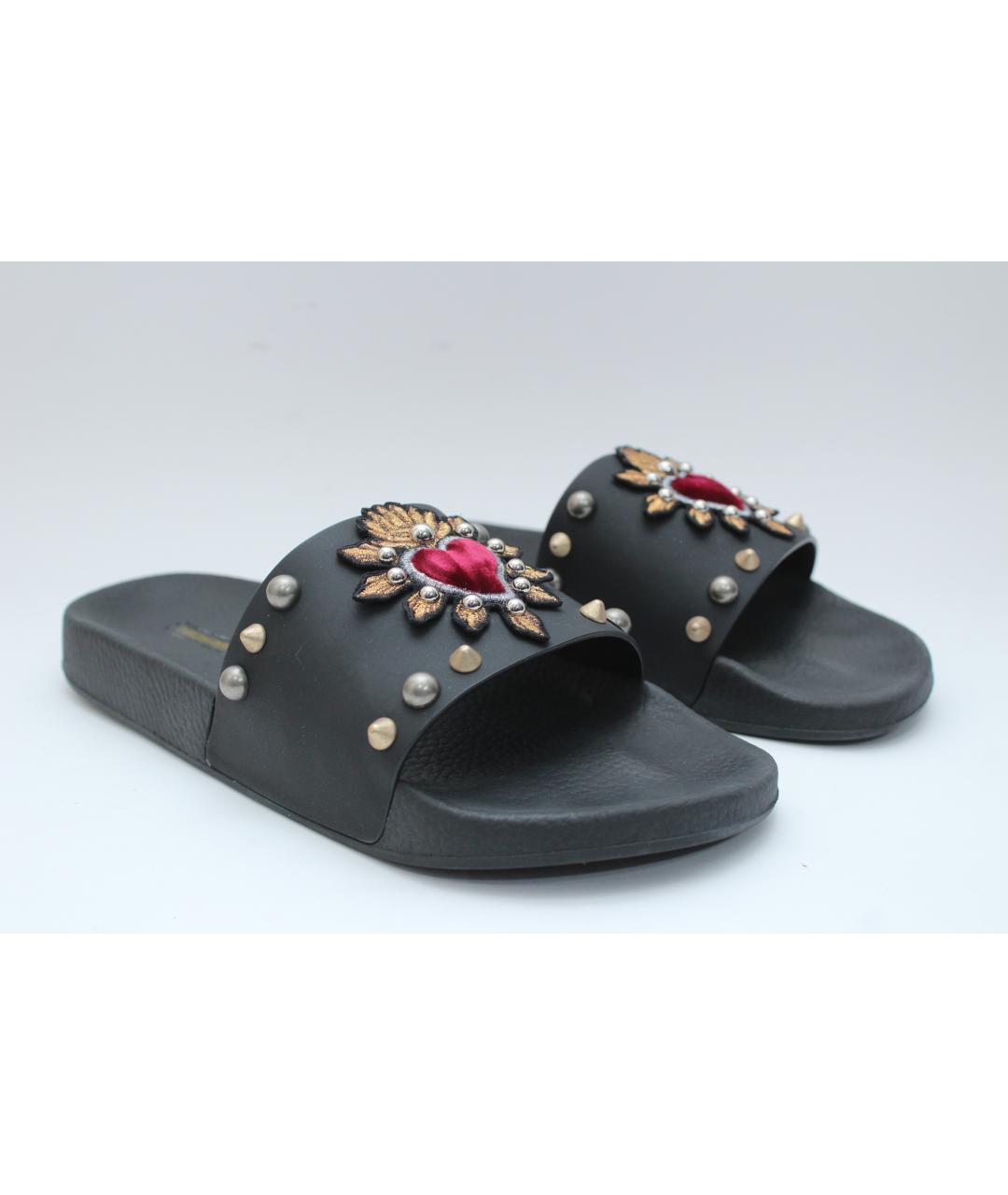 DOLCE&GABBANA Черные кожаные шлепанцы, фото 2