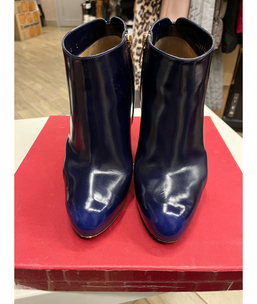 FERRAGAMO Темно-синие кожаные ботильоны, фото 5