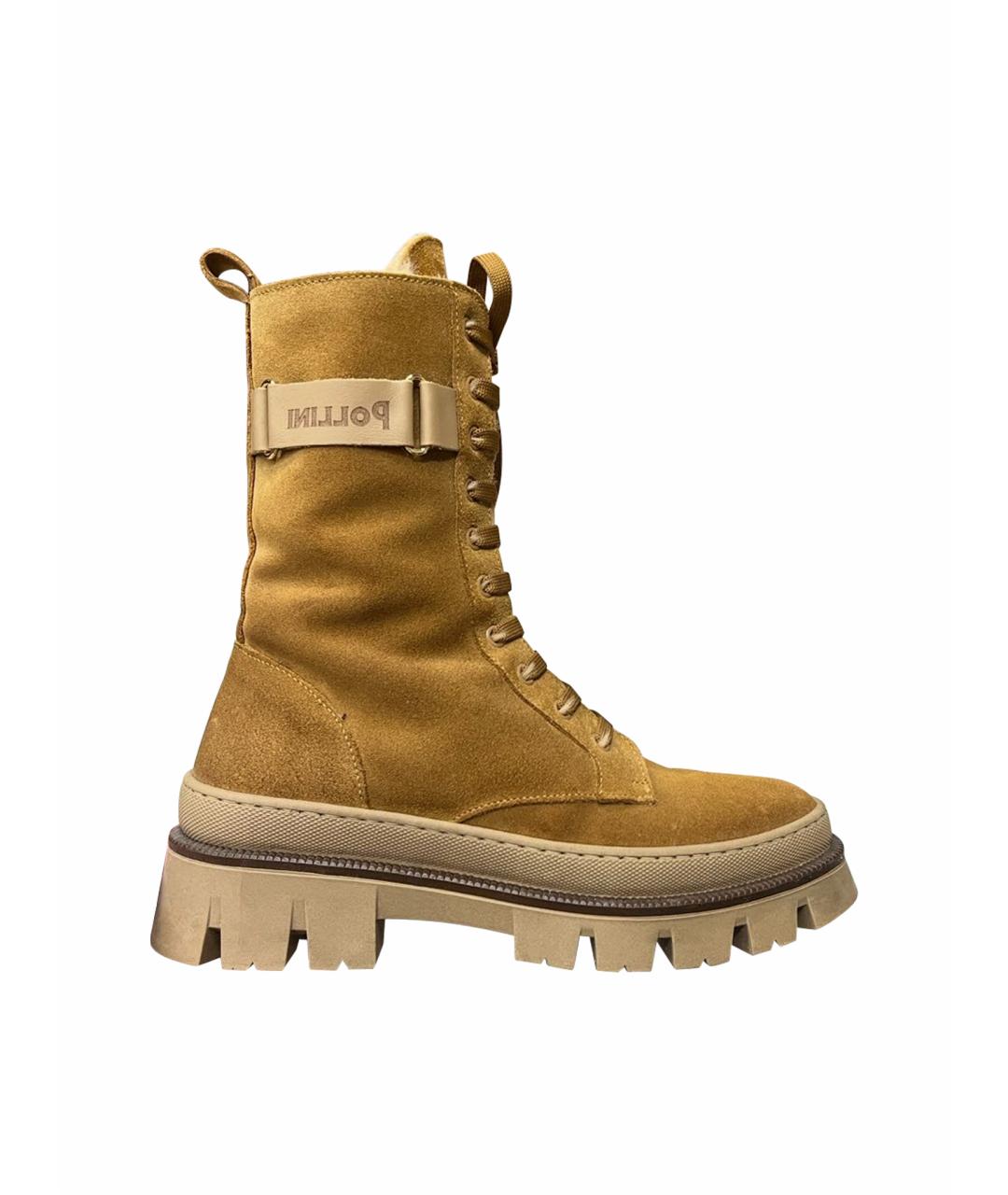 POLLINI Горчичные замшевые ботинки, фото 1