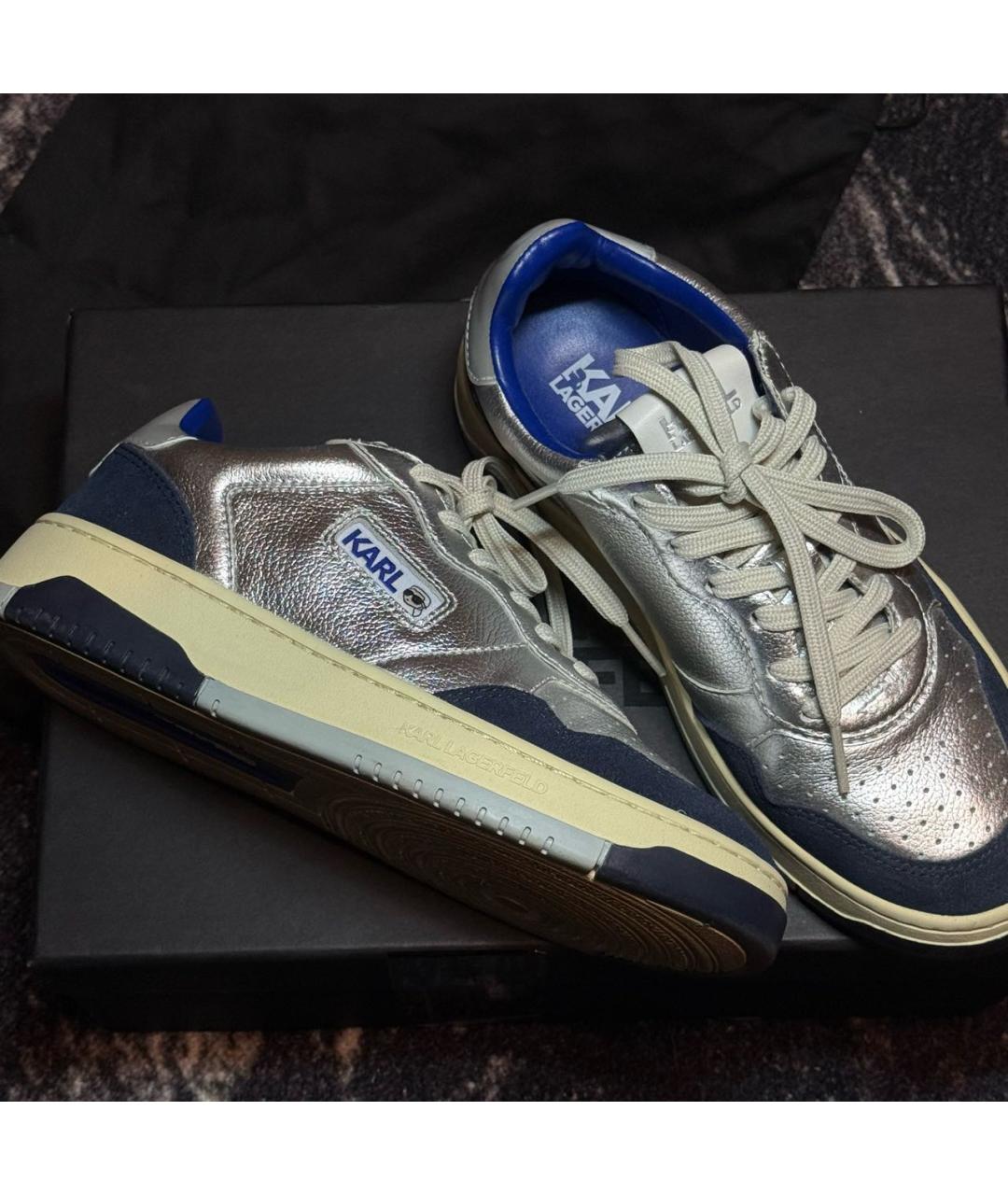 KARL LAGERFELD Серебряные кожаные кроссовки, фото 5