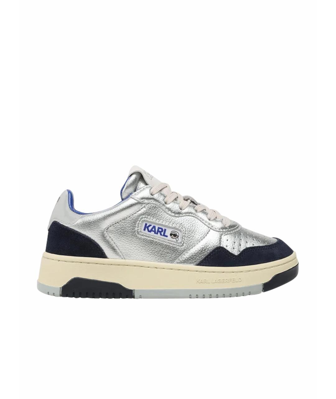 KARL LAGERFELD Серебряные кожаные кроссовки, фото 1