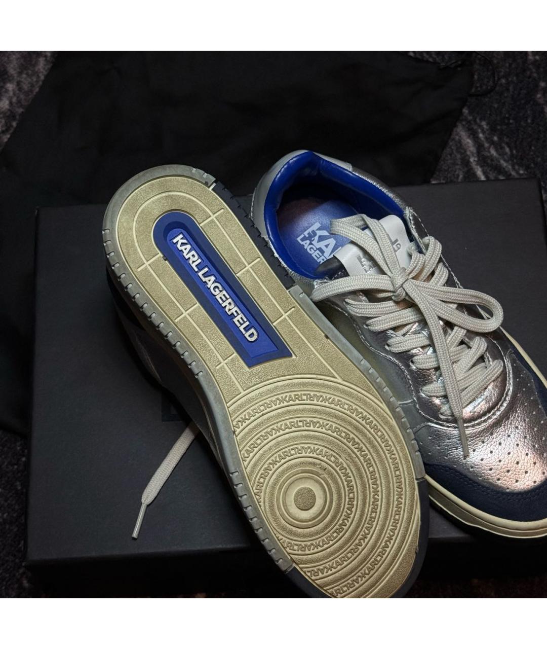KARL LAGERFELD Серебряные кожаные кроссовки, фото 2