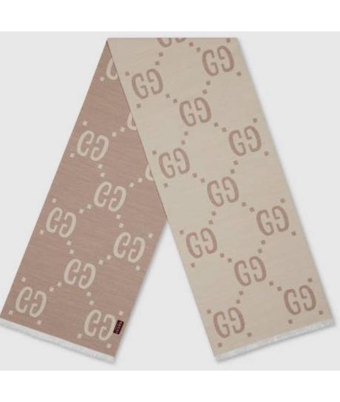 GUCCI Бежевый шерстяной шарф, фото 6