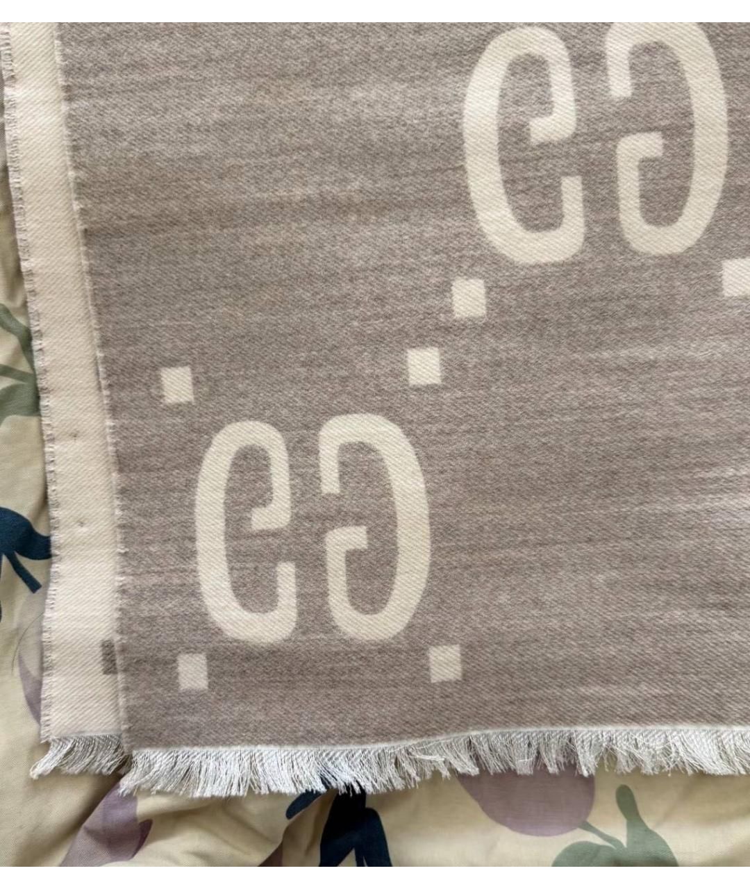 GUCCI Бежевый шерстяной шарф, фото 5
