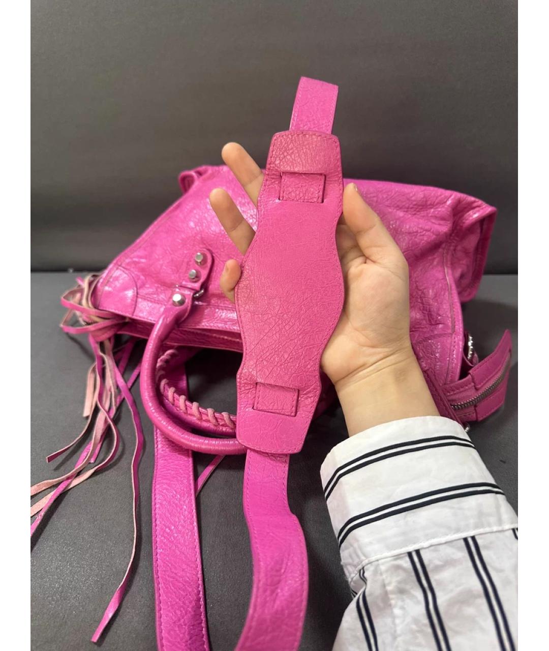 BALENCIAGA Розовая кожаная сумка с короткими ручками, фото 7