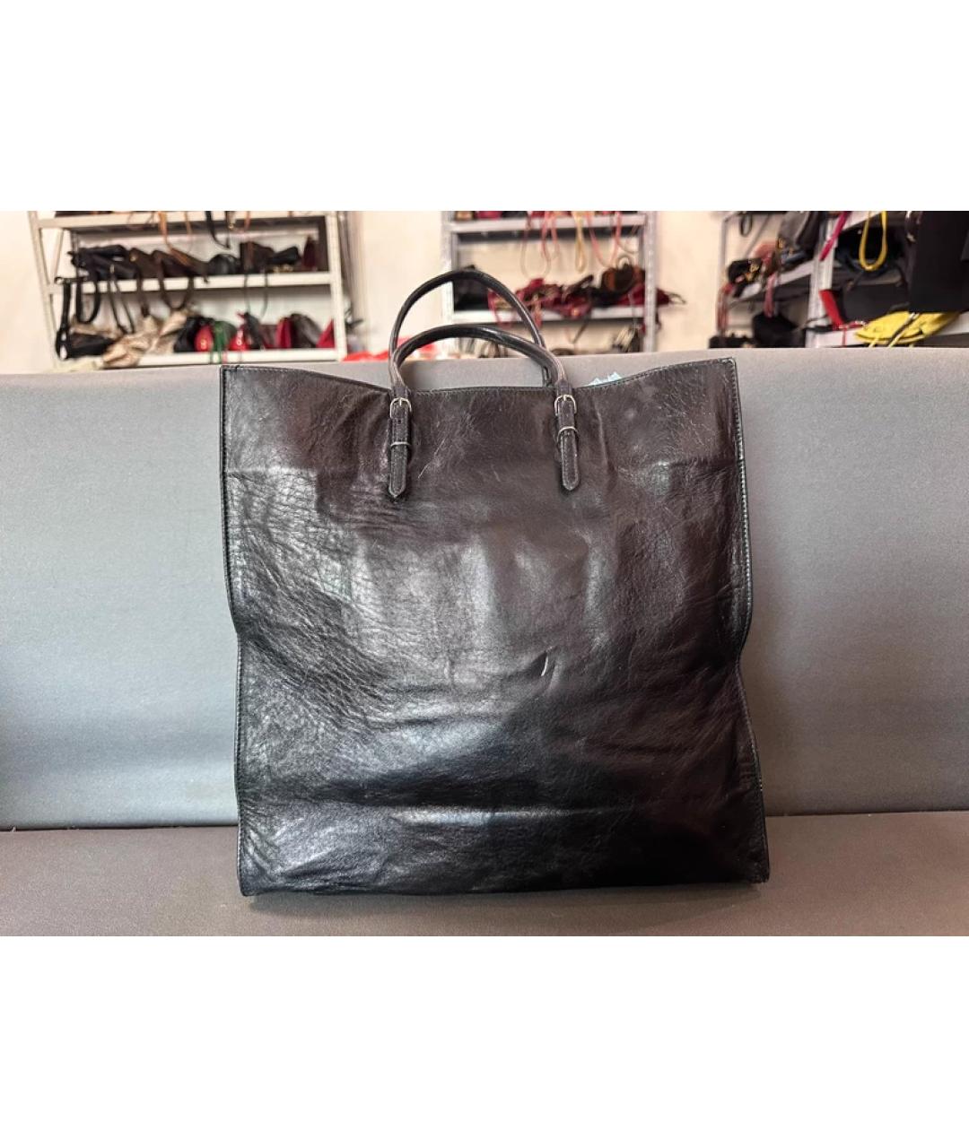 BALENCIAGA Черная кожаная сумка с короткими ручками, фото 2