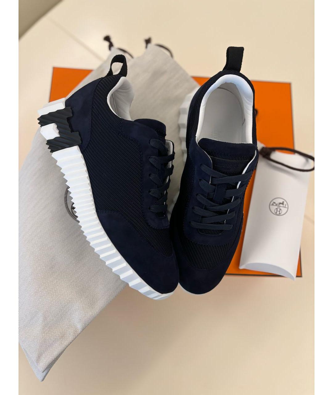 HERMES Темно-синие текстильные кроссовки, фото 8