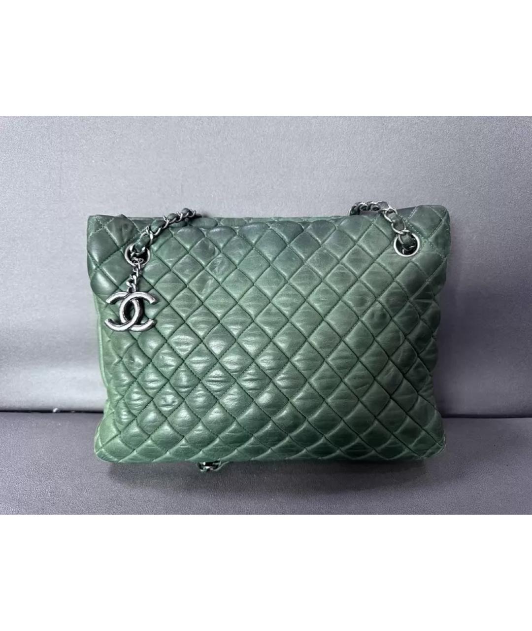 CHANEL Зеленая кожаная сумка с короткими ручками, фото 10