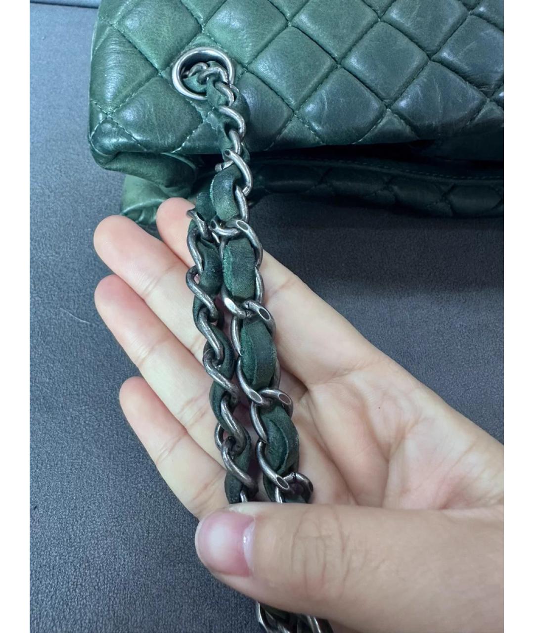 CHANEL Зеленая кожаная сумка с короткими ручками, фото 8