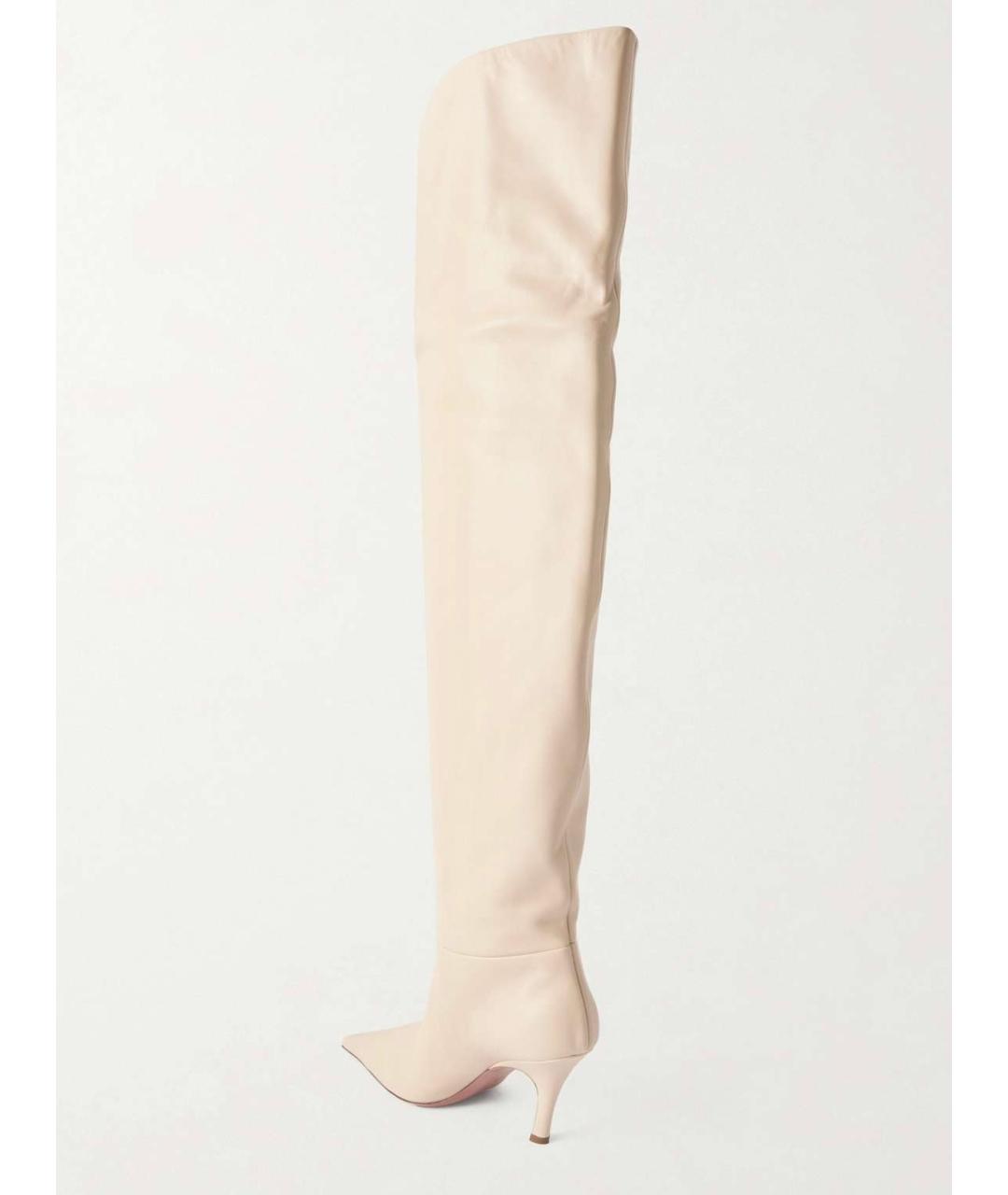 Amina Muaddi Бежевые кожаные ботфорты, фото 4