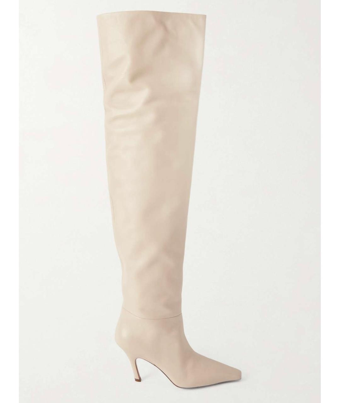 Amina Muaddi Бежевые кожаные ботфорты, фото 5