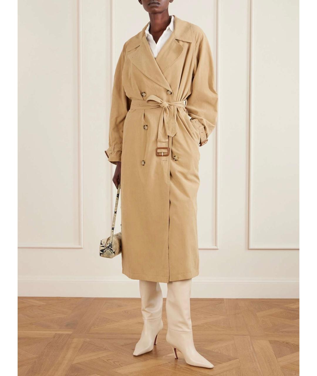 Amina Muaddi Бежевые кожаные ботфорты, фото 2